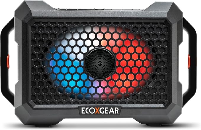 ECOXGEAR Defender: Outdoor Portable Bluetooth Speaker, 121dB Massive Sound, Waterproof and Drop Proof, with LED Party Lights, Pair up to 100, 25+ Hours Playtime (Black Oak)