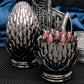 ARUOHHA DND Metal Dice Black Red Dragon Egg Dice with Rotating Dragon Egg Shell, Role Playing Game RPG Polyhedral D and D Dice Set D20 D12 D10 D8 D6 D4