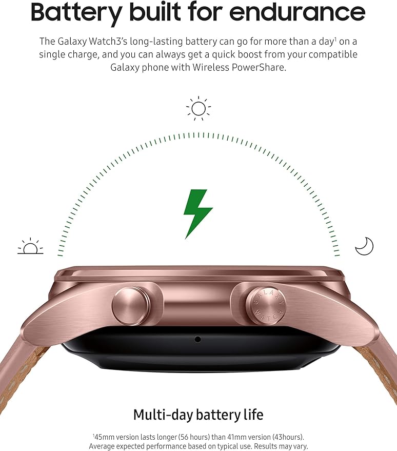 Samsung Galaxy Watch 3 (41mm, GPS, Bluetooth, Unlocked LTE) Smart Watch with Advanced Health Monitoring, Fitness Tracking , and Long lasting Battery - Mystic Bronze (US Version) (Renewed)