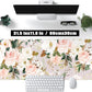 Pink Flowers Keyboard Pad PC Gaming Desk Mat Desk Mouse Pads Green Leaves Floral Mouse Pad Large, Computer XL Big Mousepad Deskpad Mat with Stitched Edge for Women Home Office Decor 31.5x11.8 in