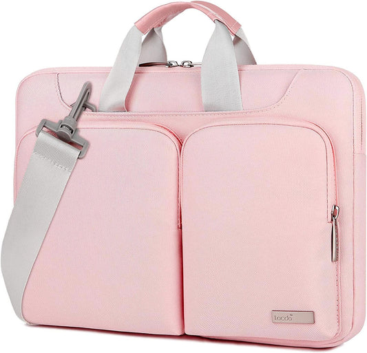 Lacdo 360° Protective Laptop Shoulder Bag, 14 inch Computer Bag for 14 inch New MacBook Pro M4/M3/M2/M1 Chips Pro Max A3112 A3401 A3185 A2918 A2992 A2779 A2442 2024-2021 Computer Messenger Bag, Pink