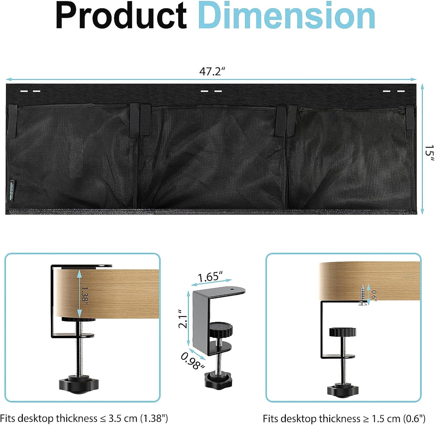 No Drill Under Desk Cable Management and Privacy Panel 2 in 1 | Modesty Panel with Cord Organizer |Felt Standing Desk Back Skirt for Office,Home(47.2")