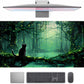 Kawaii Green Forest Desk Pad Mouse Pad Cute Black Cat Desk Mat, XXL Extended Anime Cats Large Gaming Mousepad, Computer Keyboard and Mouse Deskpad Decor Deskmat with Stitched Edges Mat 31.5x15.7 in