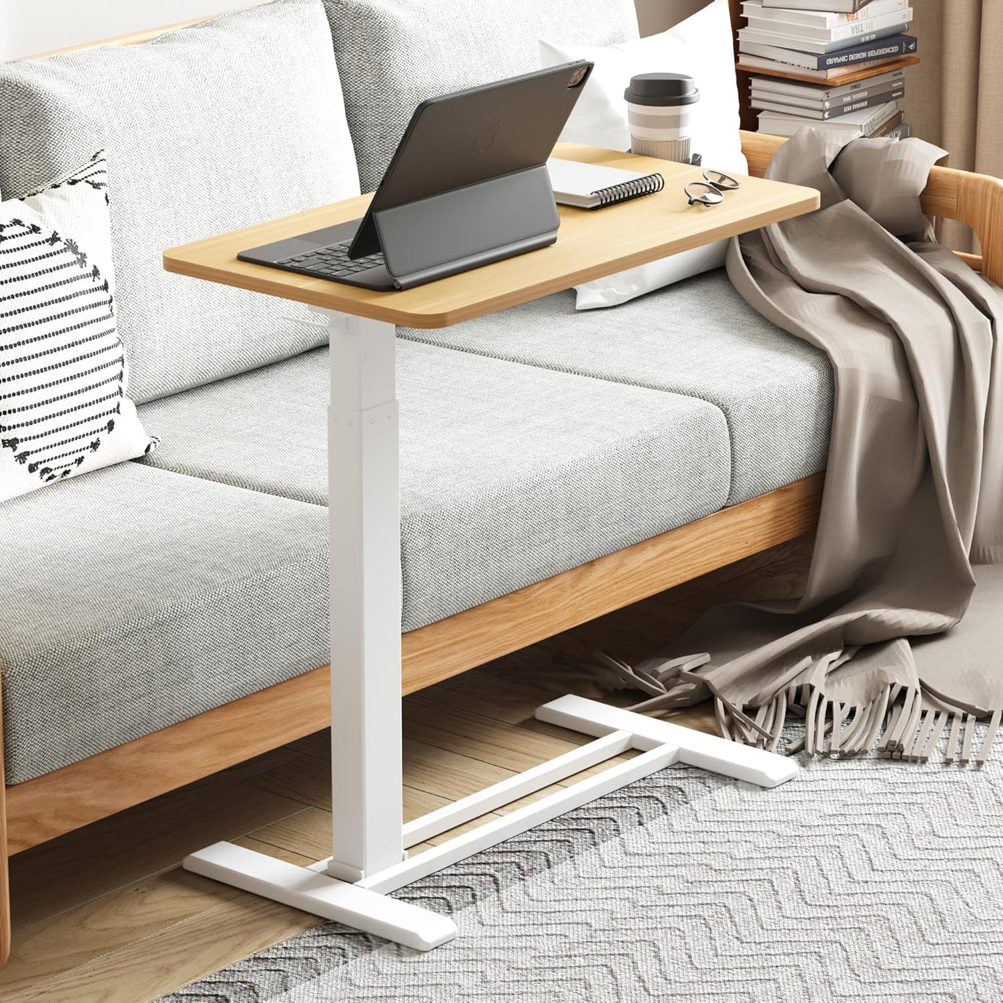 FLEXISPOT Mobile Standing Desk with Wheels Pneumatic Laptop Table Rolling Computer Cart Movable Height Adjustable Small Sit Stand Desk Computer Workstations Home Use(27.6" W x 15.7" D, Maple)
