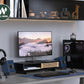 Monitor Stand Riser with Sliding Door, Computer Laptop Stand Desk Shelf Organizer with Storage (Black + Natural Bamboo, 25 Inch)