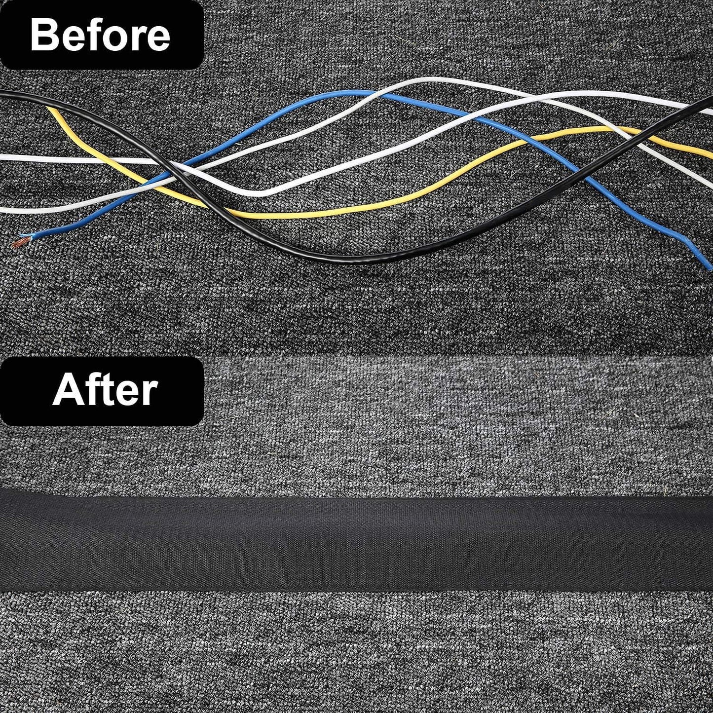 Cable Floor Strip Cord Cover Grip Floor Cable Protector Carpet Cable Management, Hold Cords in Place, Keep Cables Organized, Protect Cords and Prevent a Trip Hazard, 3 Inch x 10 Feet (10 Feet, Black)
