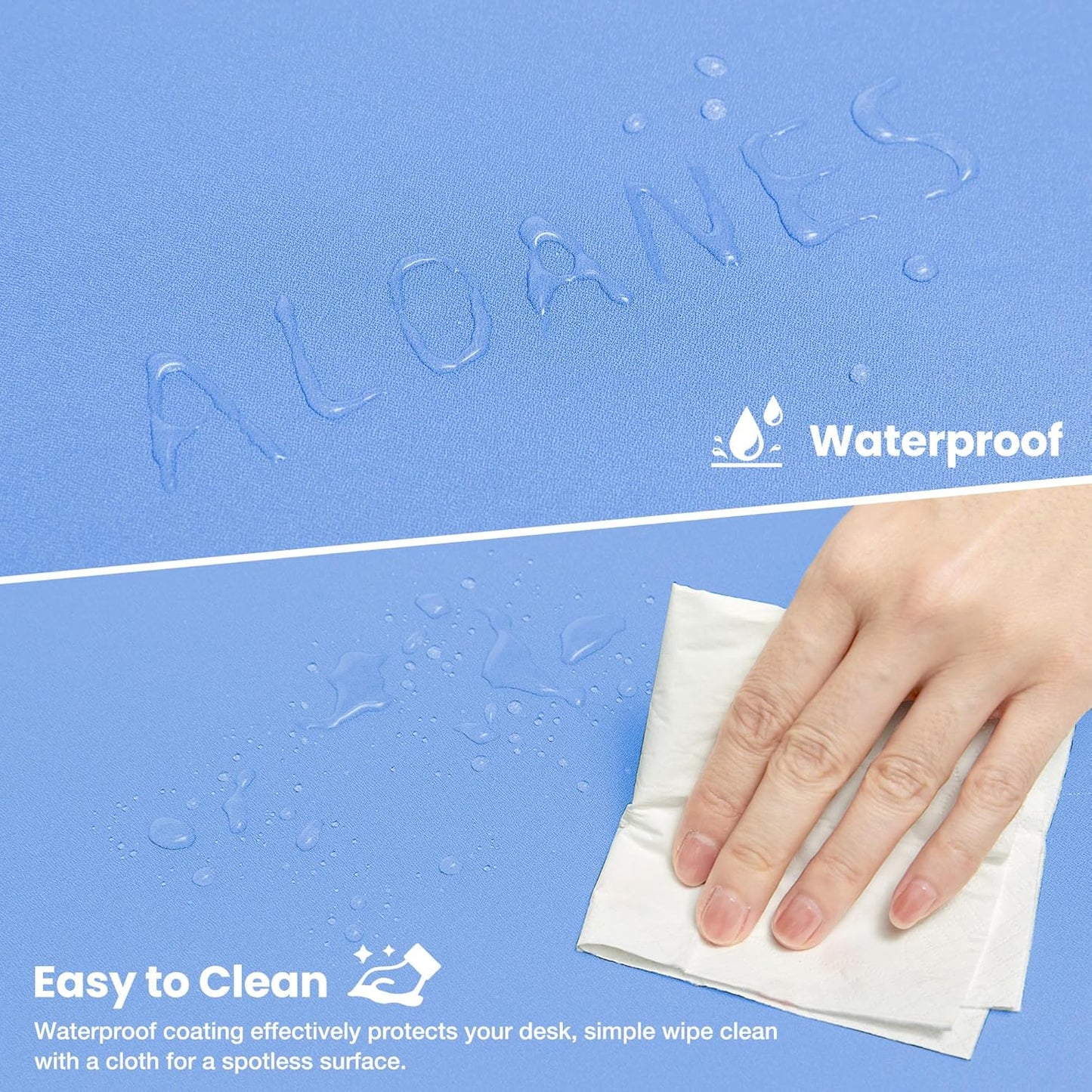 ALOANES Waterproof Mouse Pad, Large Gaming Keyboard Pad with Anti-Slip Base, Grain Jacquard Surface, Extend Desk pad for Gamer, Office & Home, Blue Mousepad 27.6''x11.8''x0.12''