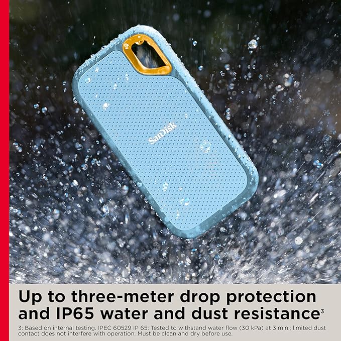 SANDISK 4TB Extreme Portable SSD - Up to 1050MB/s, USB-C, USB 3.2 Gen 2, IP65 Water and dust Resistance, Updated Firmware, Sky Blue - External Solid State Drive - SDSSDE61-4T00-G25B