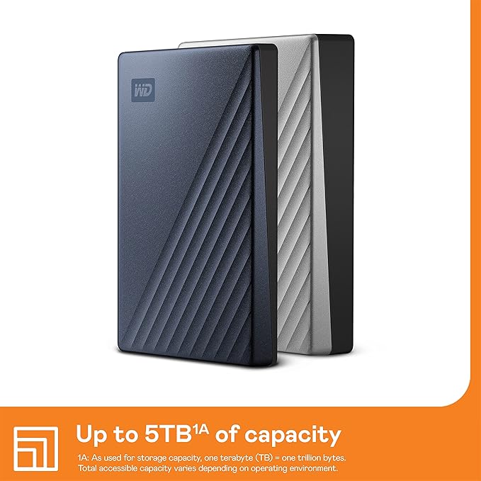 WD 5TB My Passport Ultra, Blue, Portable External Hard Drive, backup software with defense against ransomware, and password protection, USB-C and USB 3.1 - WDBFTM0050BBL-WESN
