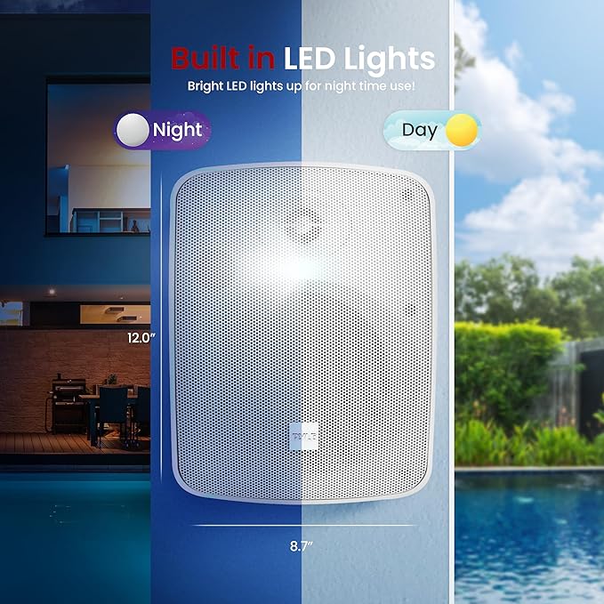 Pyle 5.25" Outdoor Bluetooth Speakers, Waterproof Wall Mount Speaker System with Active/Passive Pair, 600W Power, Weatherproof Housing for Indoor or Outdoor Use, White