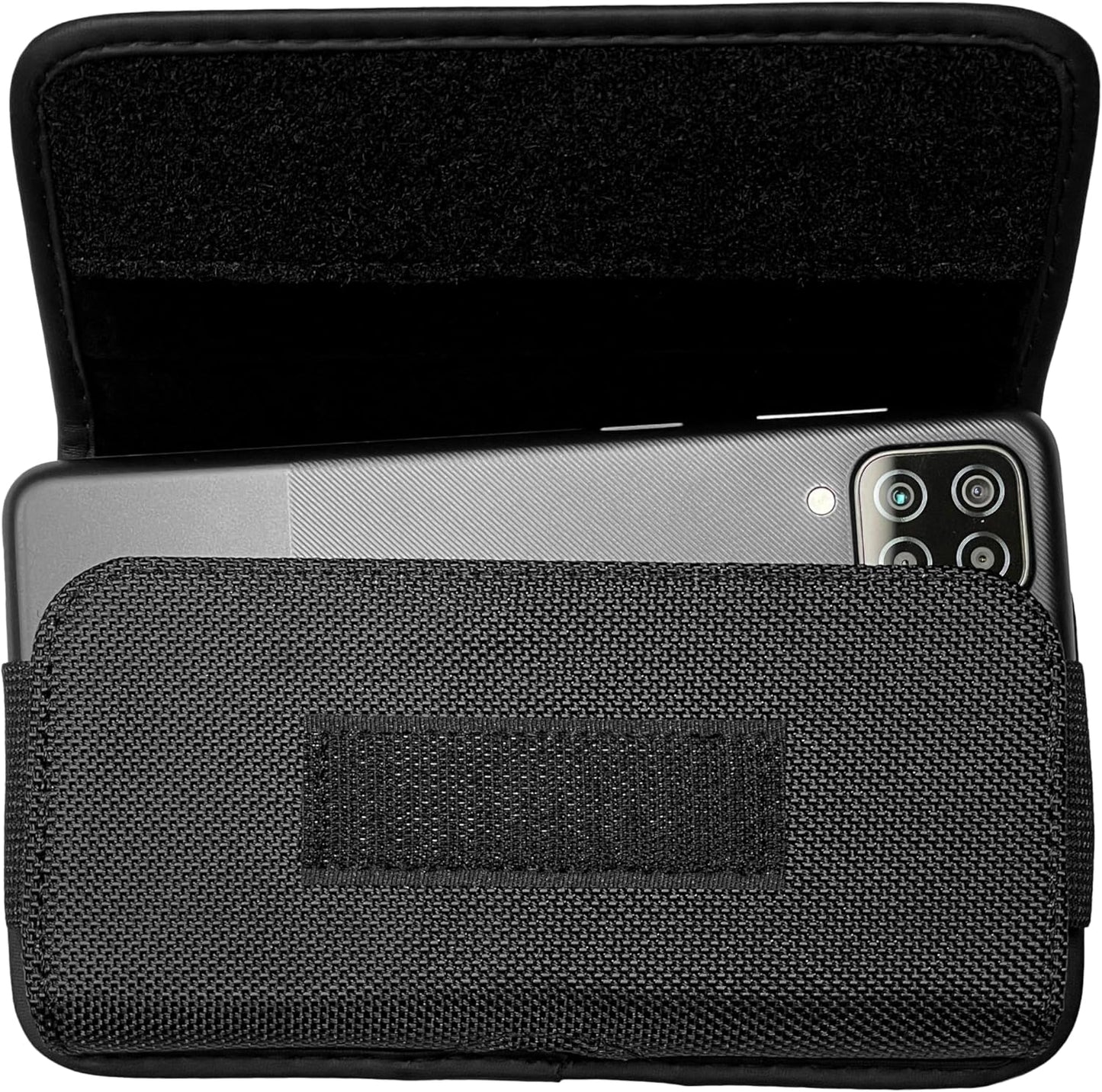 Nylon Cell Phone Holster for Samsung Galaxy A21, A22 5G, Note20 Ultra, S20/S21/S22 Ultra 5G, T-Mobile REVVL 6 Pro - Horizontal Case Canvas Waist Carrying Pouch with Belt Clip/Loops, Black