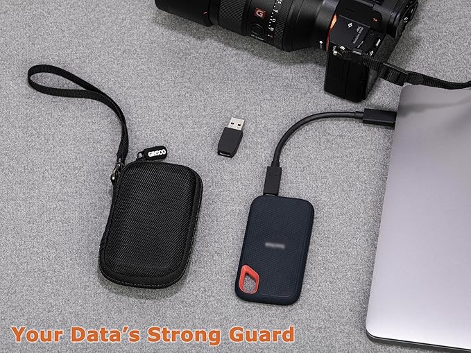 Ginsco Ultra-Compact Case Exclusive for Sandisk Extreme Portable SSD E30/E61, Compatible with SanDisk Extreme Portable 500G/1TB/2TB/4TB/8TB, Hard Shell Travel Protective Case with Detachable Strap