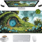 Cute Landscape Cartoons Desk Mat Aesthetic Gaming Mouse Pad XXL Large Extended Green Sage Desk Pad, Laptop Keyboard and Mouse Mat, Computer Desktop Mat Playmat, Women Desk Decor Pad 31.5x15.7 in