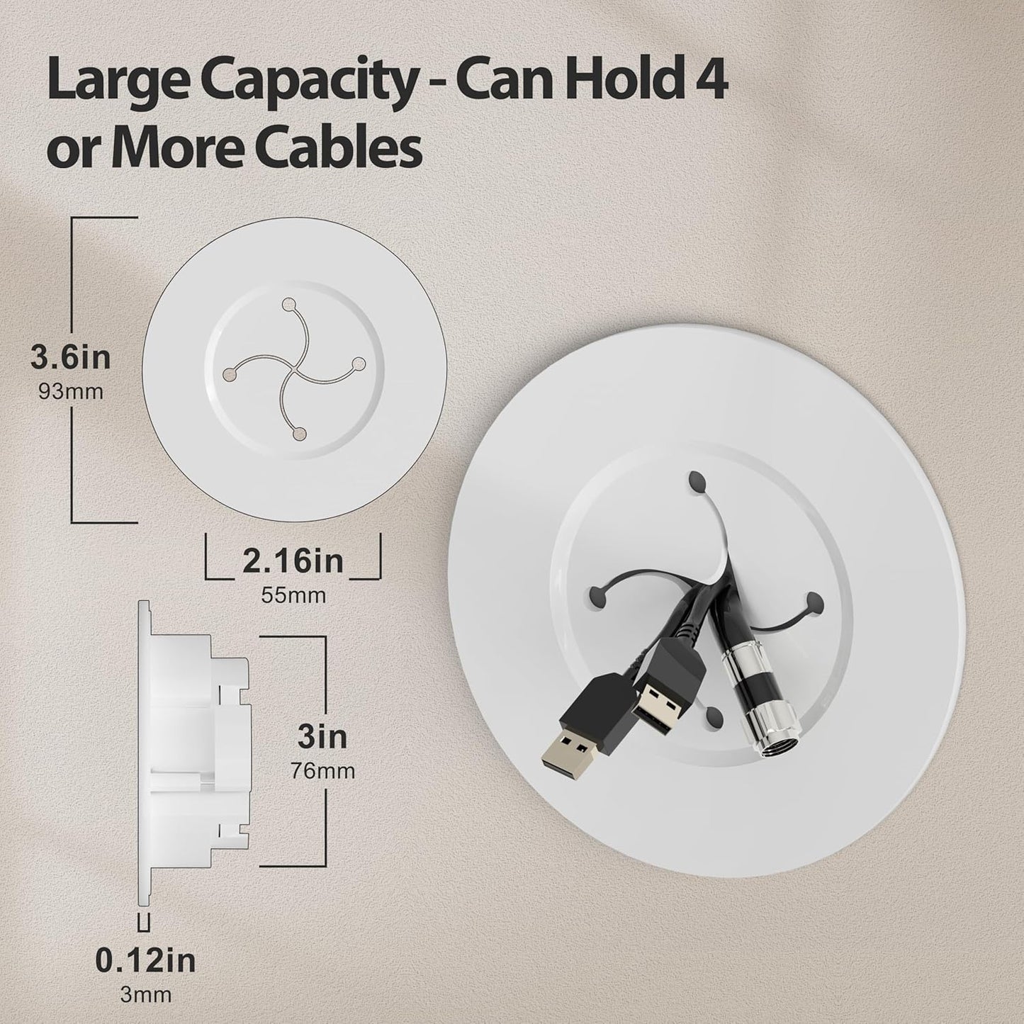 in Wall Cable Management Kit, White Wire Hider to Hide Cords Wall Mounted TV, 3inch Easy Install Cord Covers Kit, Cord Hiding for Wall - 4Pack Suitable for HDMI, TVs, Desks, Audio