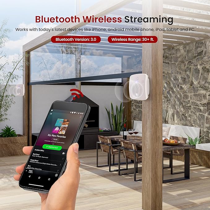 Pyle 5.25" Outdoor Bluetooth Speakers, Waterproof Wall Mount Speaker System with Active/Passive Pair, 600W Power, Weatherproof Housing for Indoor or Outdoor Use, White