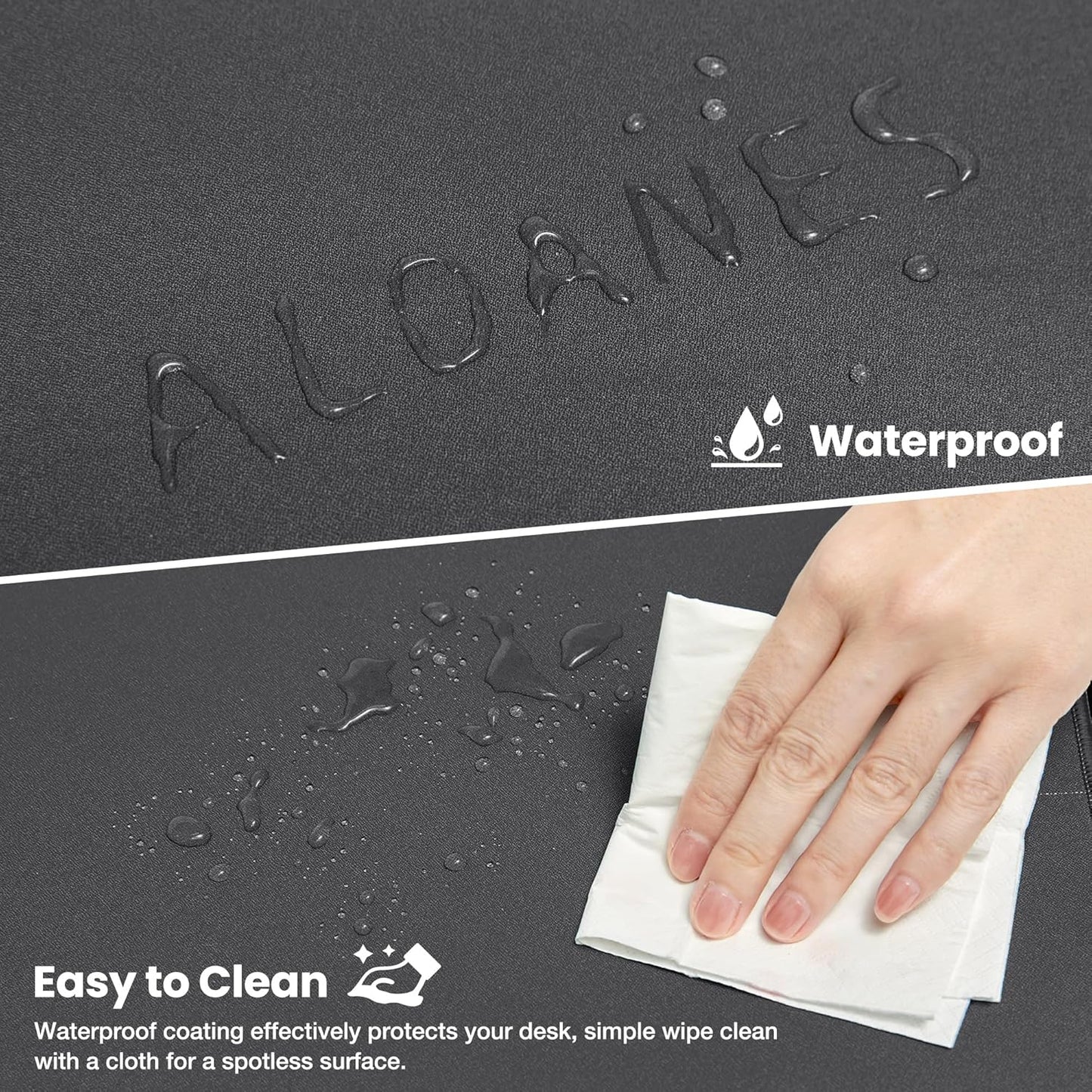 ALOANES Waterproof Mouse Pad with Durable Stitched Edge, XL Gaming Keyboard Pad, Non-Slip Rubber Base Mouse Mat, Desk pad for Gamer, Office & Home, Dark Gray Mousepad 31.5''x 11.8''x 0.12''