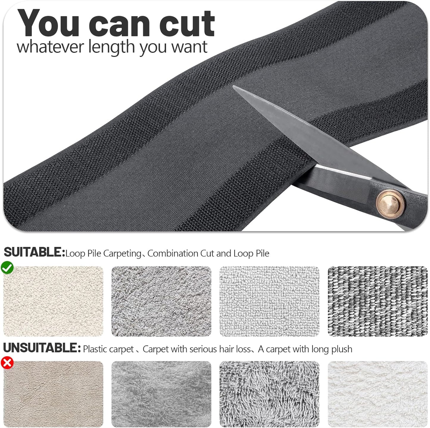 IHKFILAN Carpet Cord Cover Carpet Cable Management Under Desk Cable Grip Strip Black Hook and Loop Tape Cable Polyester Cover Protect Cables to Prevent Tripping Over Wires for Homes & Office (20ft)