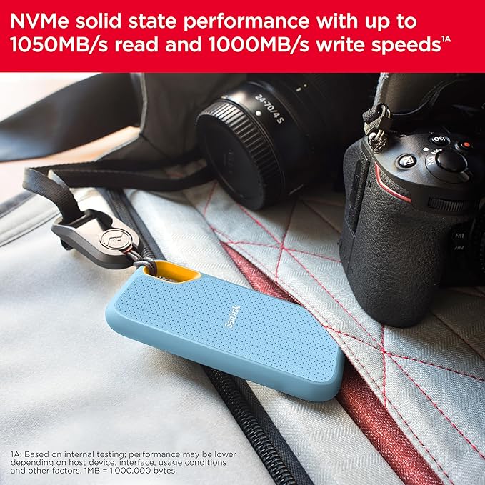 SANDISK 4TB Extreme Portable SSD - Up to 1050MB/s, USB-C, USB 3.2 Gen 2, IP65 Water and dust Resistance, Updated Firmware, Sky Blue - External Solid State Drive - SDSSDE61-4T00-G25B