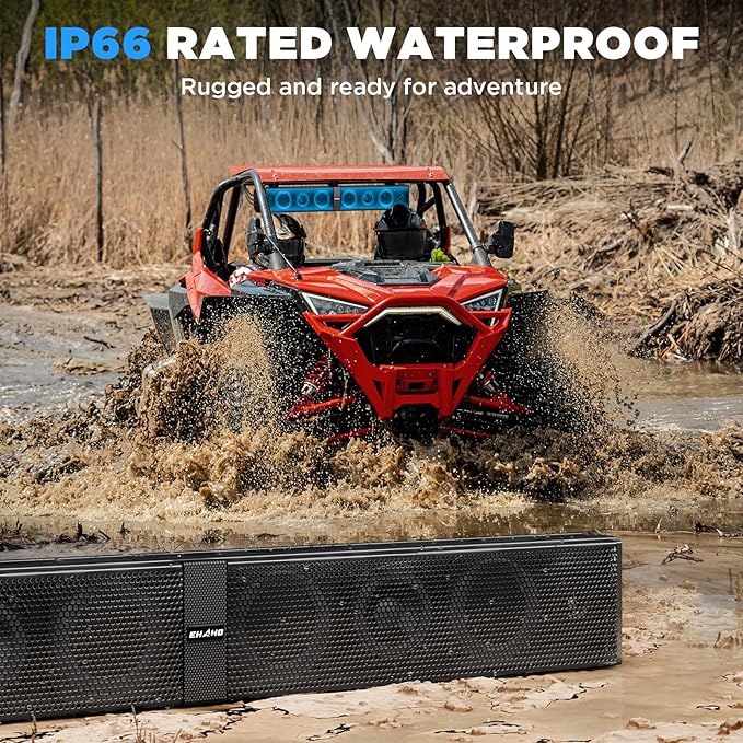 Ehaho 34" UTV Sound Bar with Subwoofer, 8-Speaker SXS SoundBar with Bluetooth and RGB Lighting, IP66 Waterproof ATV & Golf Cart Speakers, Compatible with Polaris RZR Can-Am, Fits 1"–2" Roll Cages
