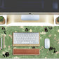 Cute Green Leaves Pink Flowers Mouse Pad Desk Pad Kawaii Anime Cat Desktop Protector Decor Desk Mat, XL Large Gaming Mousepad for Girl Women Laptop Computer Keyboard and Mouse Mat 31.5x11.8 in