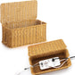 Large Cable Management Box, Handwoven Imitation Rattan Cord Organizer Cord Hider Box, Desk Cord Management Box to Hide Cords and Power Strips, 13.5" L x 6.2" W x 6" H, Natural