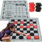 3-in-1 Vintage Giant Checkers, Tic, Tac, Toe, with Reversible Mat, 24 Chips, Family Board Game, Lawn Game, BBQ Party Favor, Indoor and Outdoor Activity for Kids and Adults